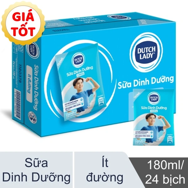 Thùng 24 bịch sữa ít đường Dutch Lady 180ml