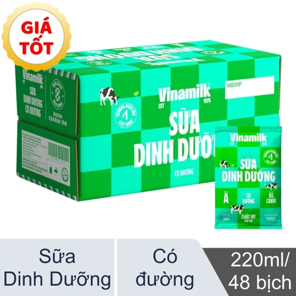 Thùng 48 bịch sữa Vinamilk có đường 220ml