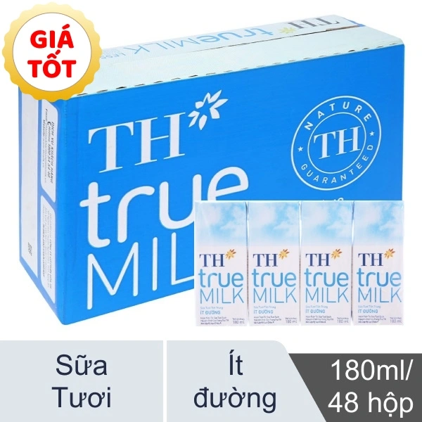 Thùng 48 hộp sữa tươi ít đường TH true MILK 180ml