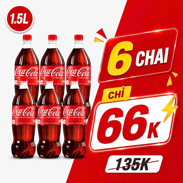 6 chai nước ngọt Coca Cola giảm đường 1.5 lít