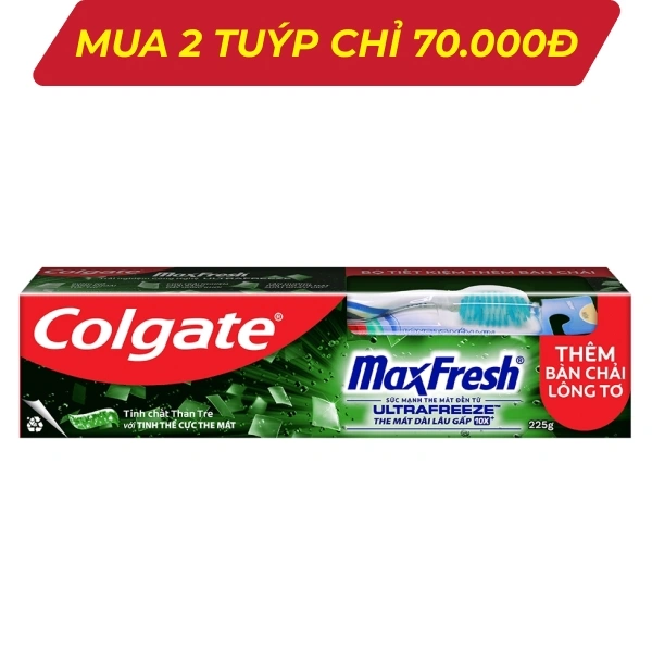 Bộ kem và bàn chải Colgate MaxFresh than tre 225g