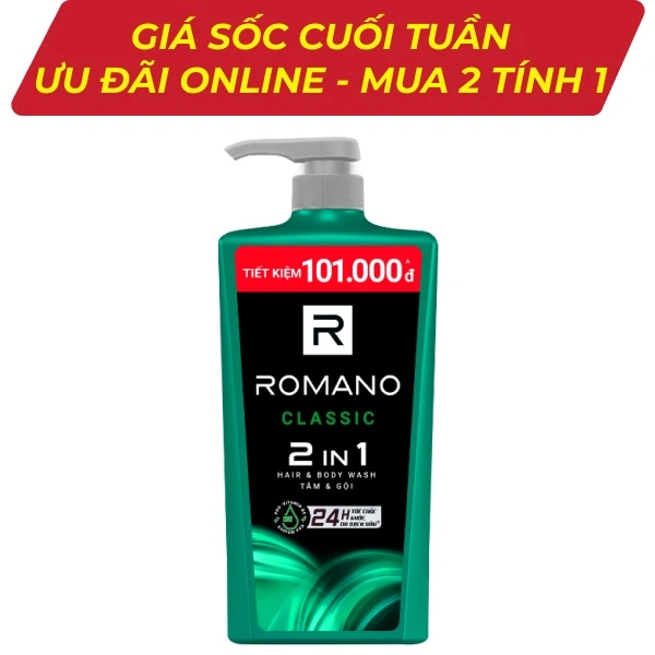 Tắm gội 2 in 1 hương nước hoa Romano Classic 900g