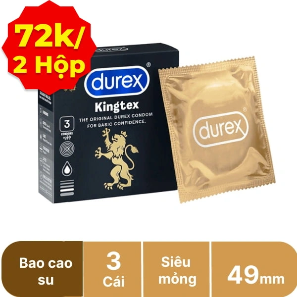 Hộp 3 cái bao cao su Durex Kingtex 3s 49mm