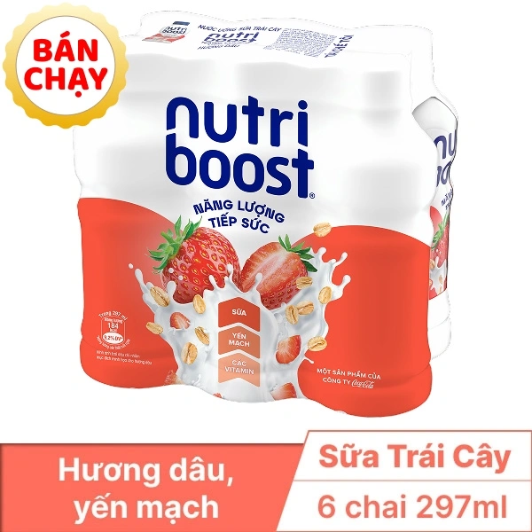 6 chai sữa trái cây Nutriboost dâu 297ml
