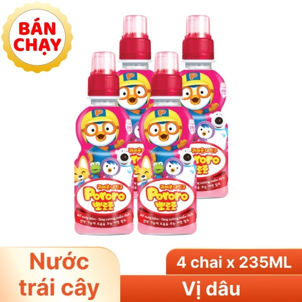 4 chai nước trái cây Pororo vị dâu 235ml