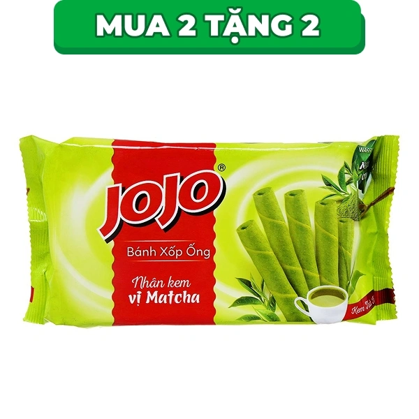 Bánh xốp ống nhân kem vị matcha Jojo gói 100g