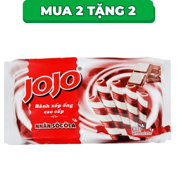 Bánh xốp ống nhân kem socola Jojo gói 100g