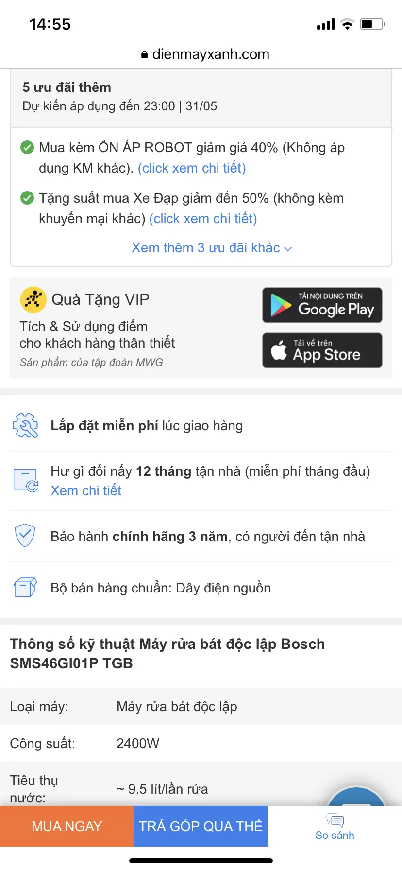 Khách hàng review Máy rửa chén độc lập Bosch SMS46GI01P TGB 2