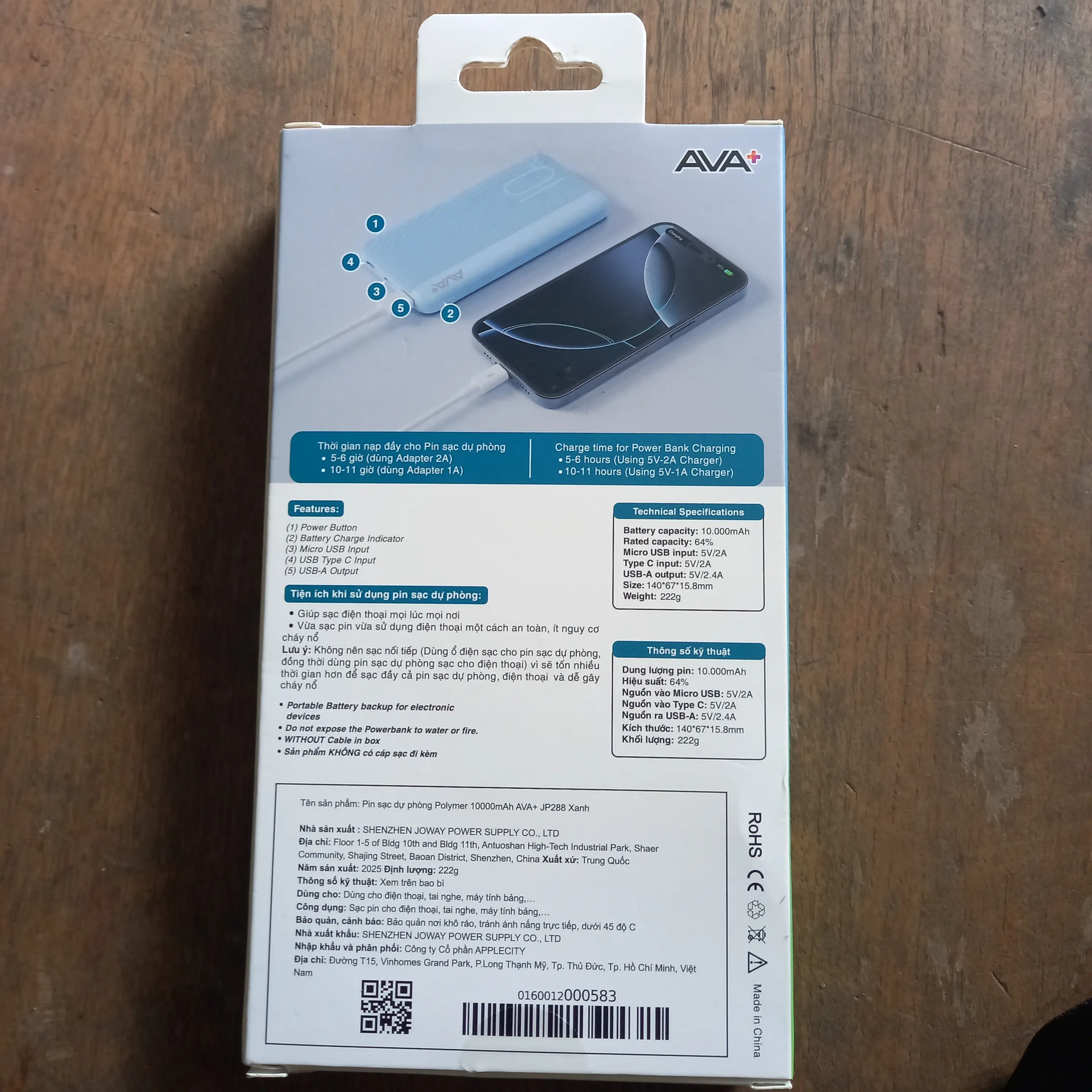 Khách hàng review Pin sạc dự phòng Polymer 10000mAh 12W AVA+ JP288 2
