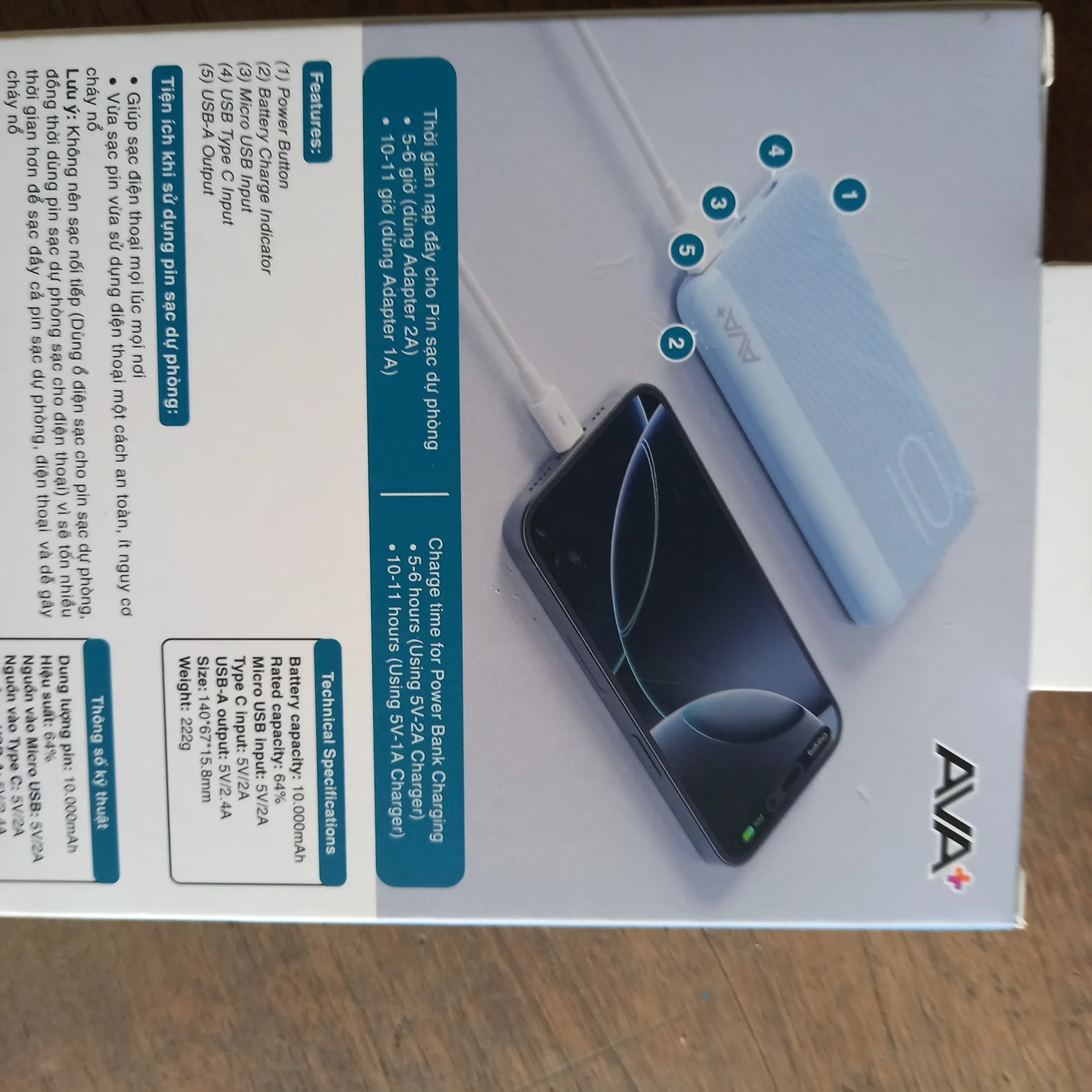 Khách hàng review Pin sạc dự phòng Polymer 10000mAh 12W AVA+ JP288 3