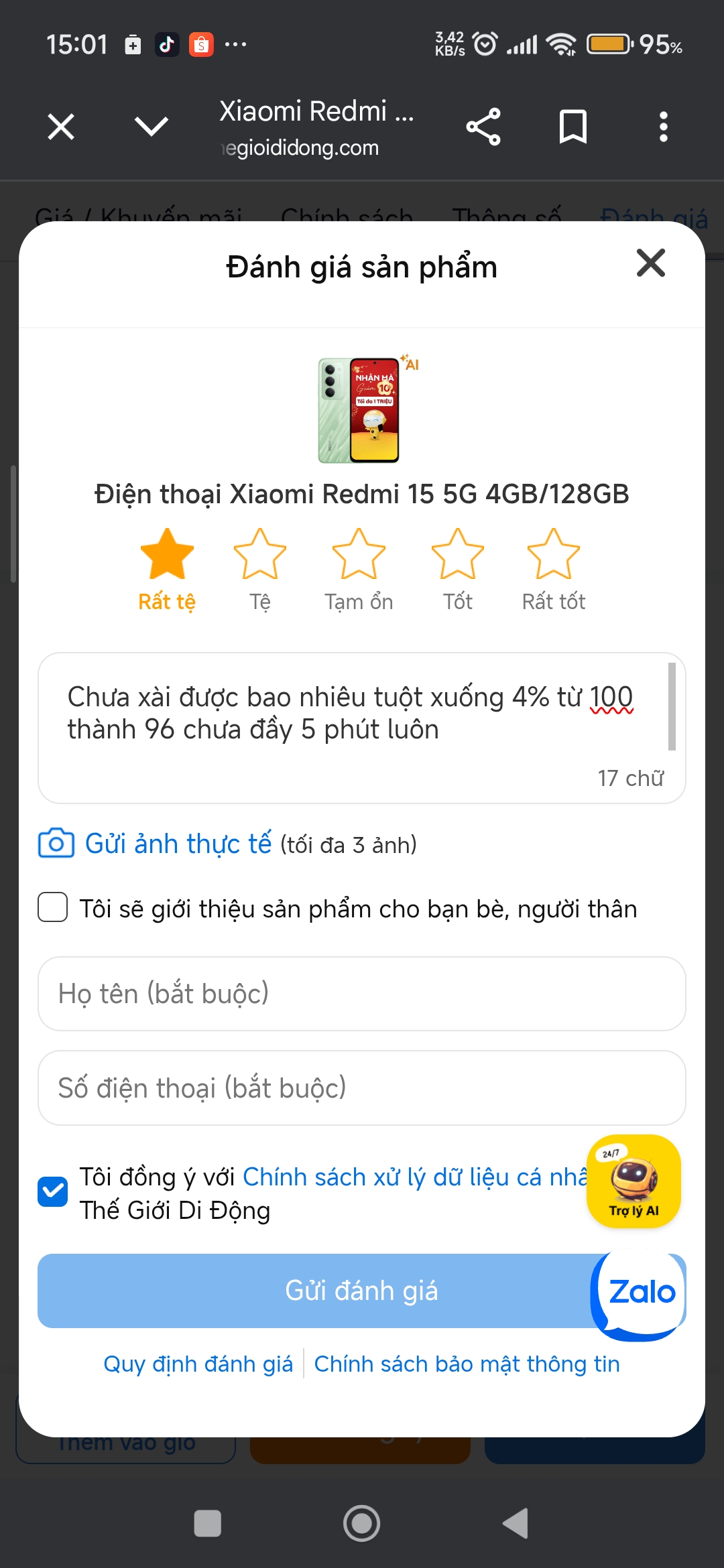 Khách hàng review Điện thoại Xiaomi Redmi 15 5G 4GB/128GB 3