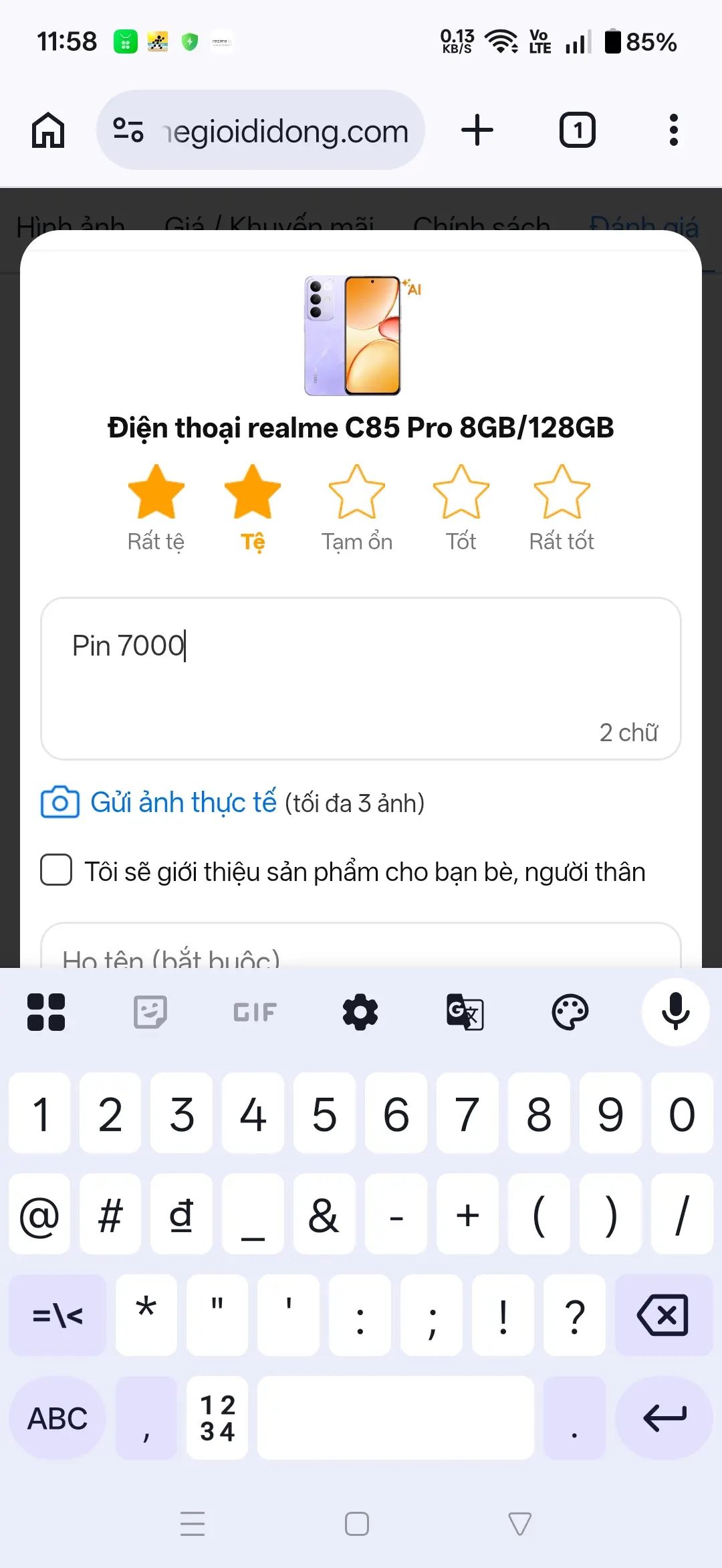 Khách hàng review Điện thoại realme C85 Pro 8GB/128GB 1