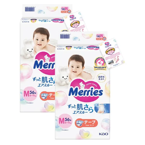Combo 2 tã dán Merries size M - Mẫu mới