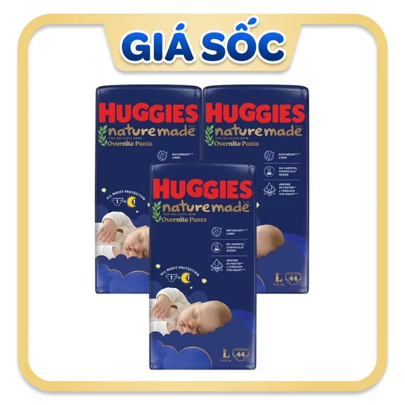 Combo 3 tã quần Huggies Nature made Overnite size L