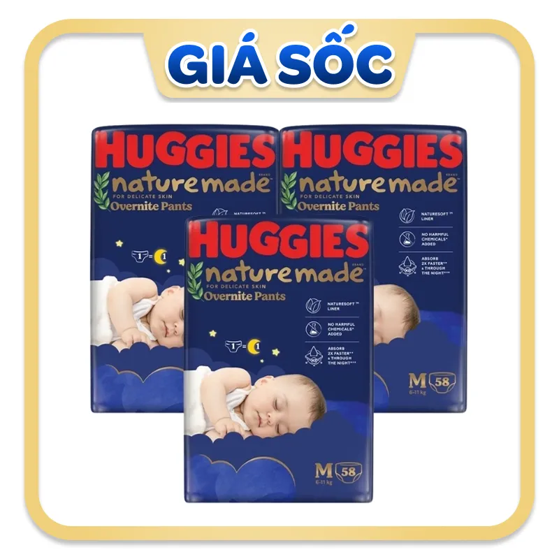 Combo 3 tã quần Huggies Nature made Overnite size M