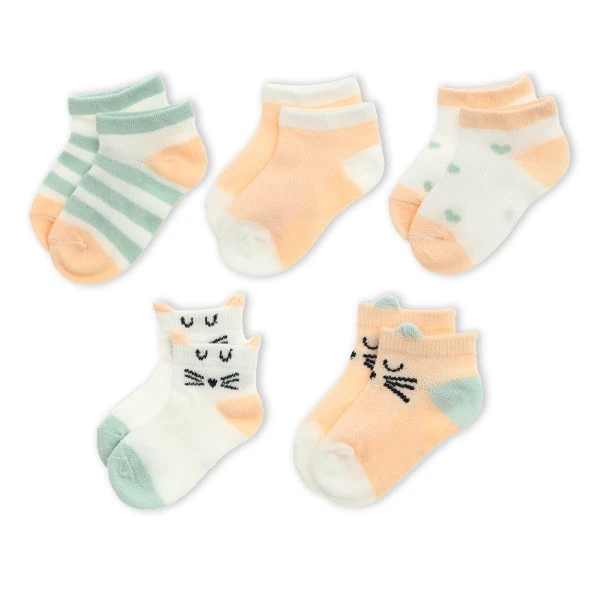 Combo 5 đôi tất sơ sinh cotton Á Châu màu hồng phấn - trắng - xanh