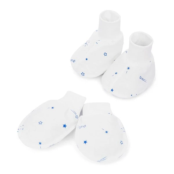 Set bao tay, bao chân cotton IQ Baby màu trắng in sao băng