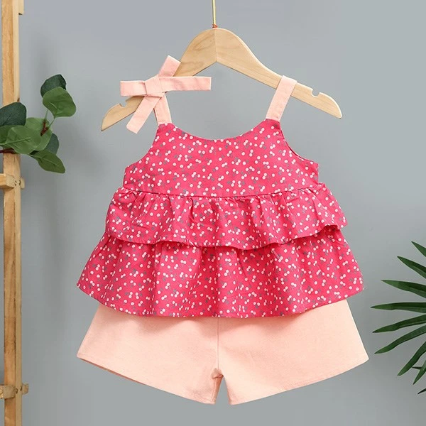 Bộ sát nách bé gái Lullaby NH287V màu hồng - cam