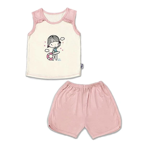 Bộ sát nách bé gái BabyMommy màu trắng - hồng