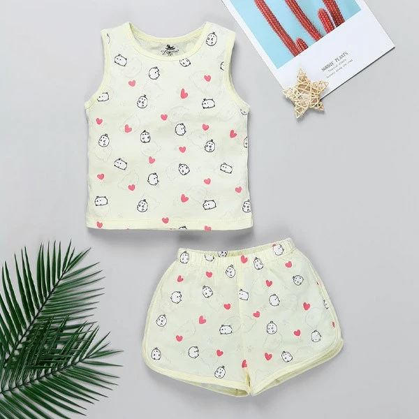 Bộ sát nách bé trai Pony Kids in tràn hình gấu màu vàng nhạt