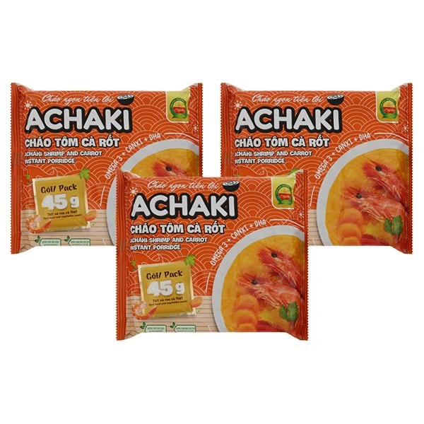 Combo 3 gói cháo ăn liền Achaki vị tôm, cà rốt