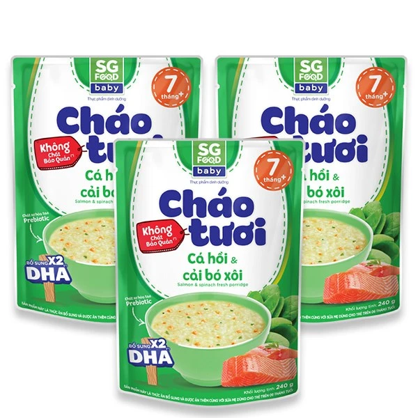 Combo 3 gói cháo tươi SG Food Baby vị cá hồi, cải bó xôi