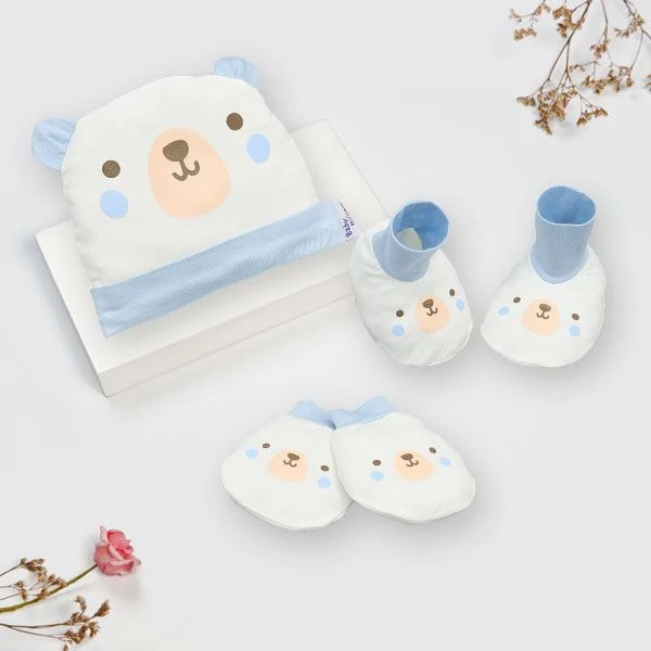 Set nón, bao tay bao chân visco BabyMommy màu xanh tai thú