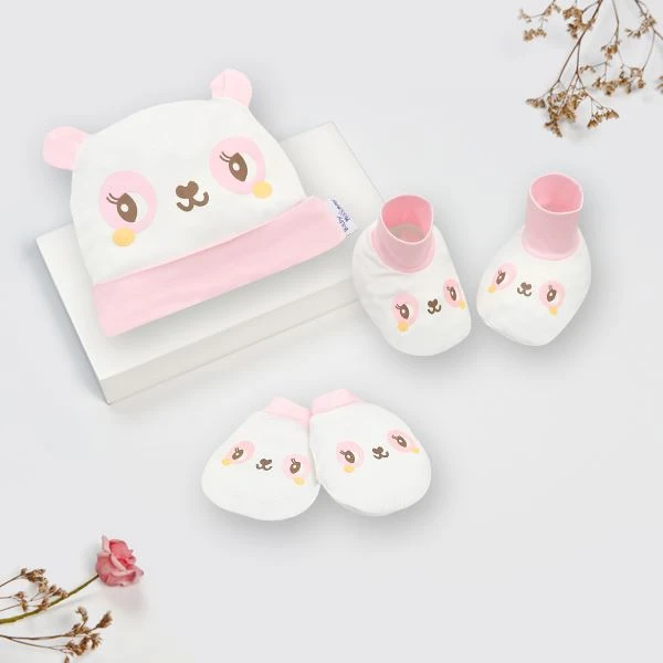 Set nón, bao tay bao chân visco BabyMommy màu hồng tai thú