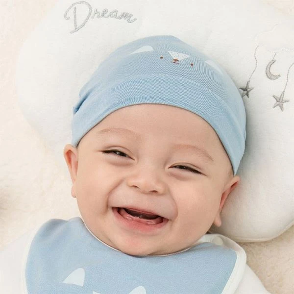 Nón sơ sinh sợi tre La Pomme màu xanh dương mềm mịn