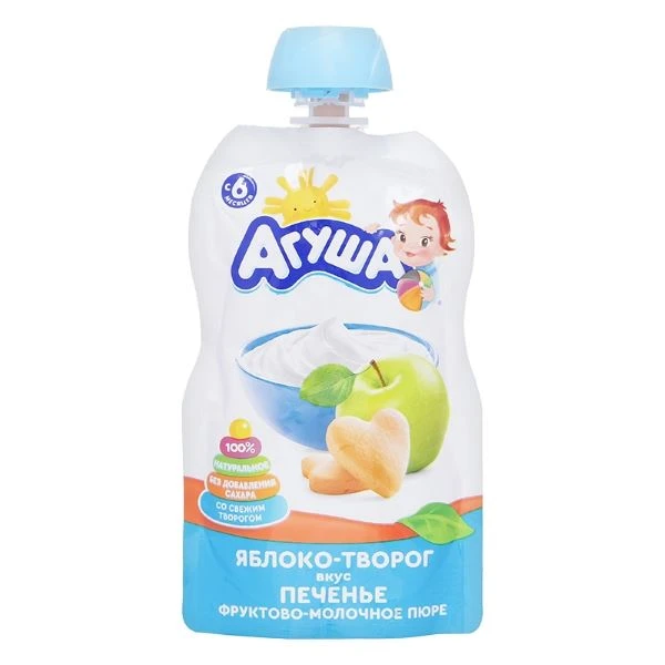Trái cây nghiền Agusha táo, phô mai và bánh quy