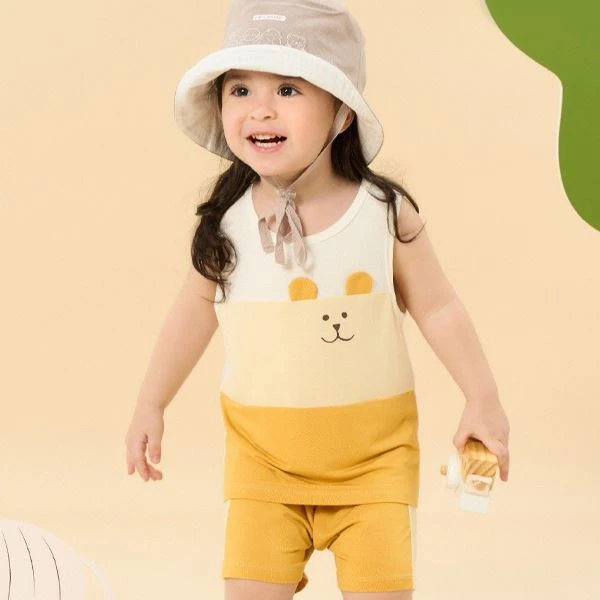 Bộ sát nách bé gái La Pomme trẻ nhỏ màu vàng