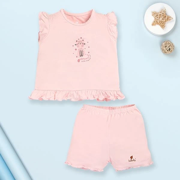 Bộ tay ngắn bé gái Lullaby NH983R màu hồng
