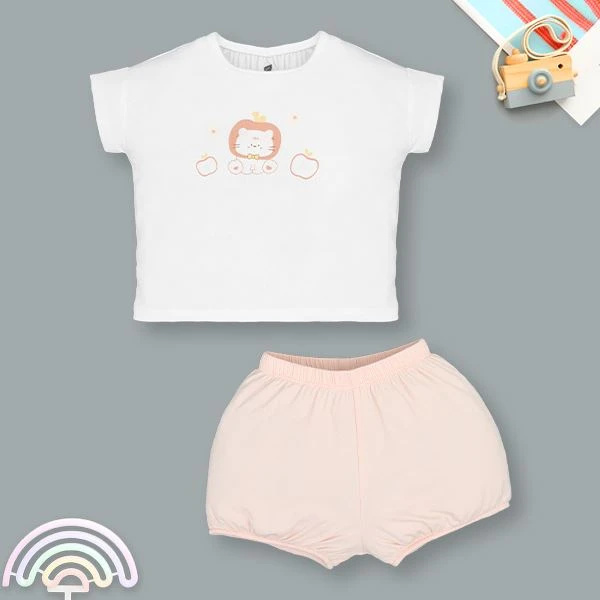 Bộ tay ngắn bé gái Lullaby NH313N màu trắng - hồng