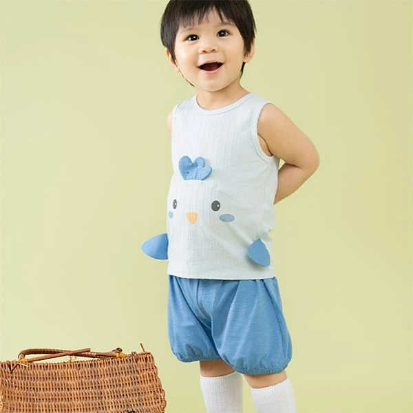Bộ sát nách bé trai La Pomme bạn nhỏ trong vườn màu xanh dương