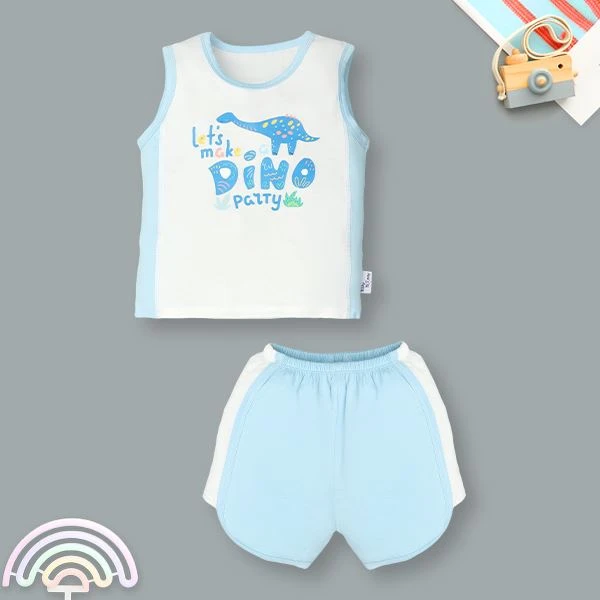 Bộ sát nách bé trai BabyMommy in khủng long màu trắng - xanh dương