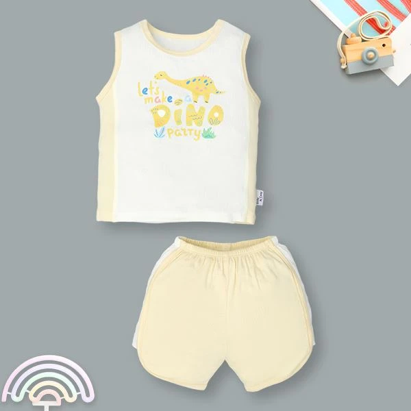 Bộ sát nách bé trai BabyMommy in khủng long màu trắng - vàng