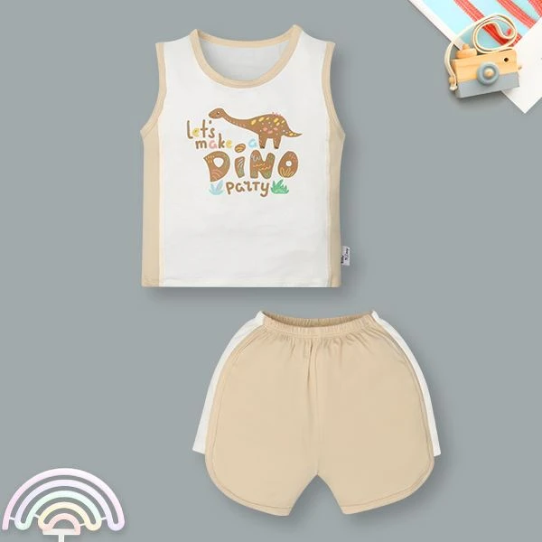 Bộ sát nách bé trai BabyMommy in khủng long màu trắng - be