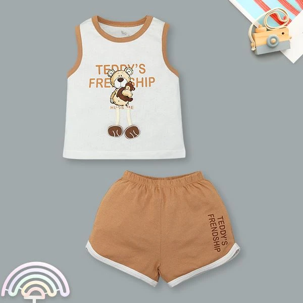 Bộ sát nách bé trai Pony Kids in gấu màu trắng - nâu