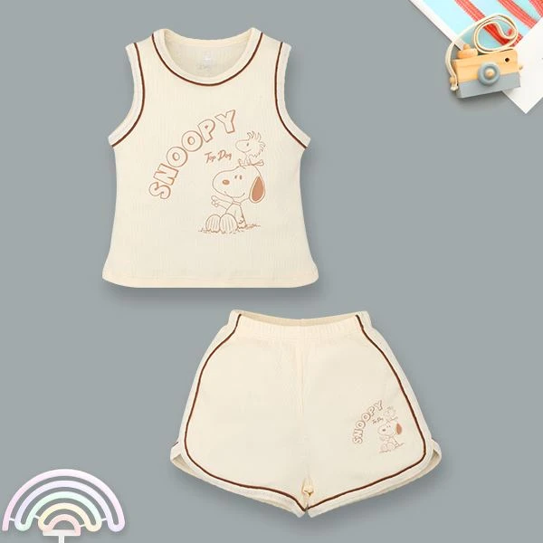Bộ sát nách bé trai Pony Kids in Snoopy màu be