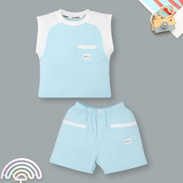 Bộ sát nách bé trai Pony Kids phối tay màu xanh dương - trắng
