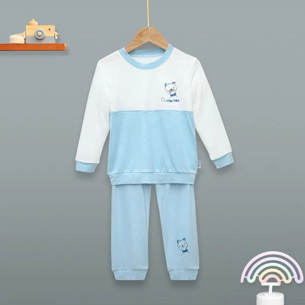 Bộ tay dài bé trai BabyMommy màu trắng - xanh dương