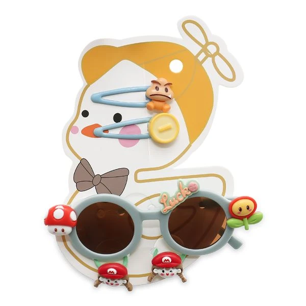 Mắt kính kèm cột tóc, kẹp tóc xanh dương bé gái HappyTime 516341