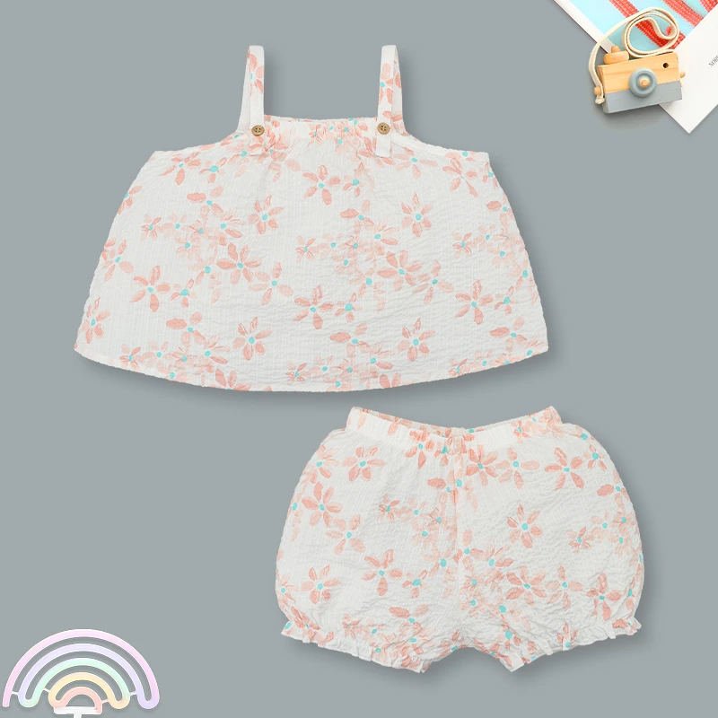 Bộ sát nách bé gái Lullaby NH309N màu trắng - cam