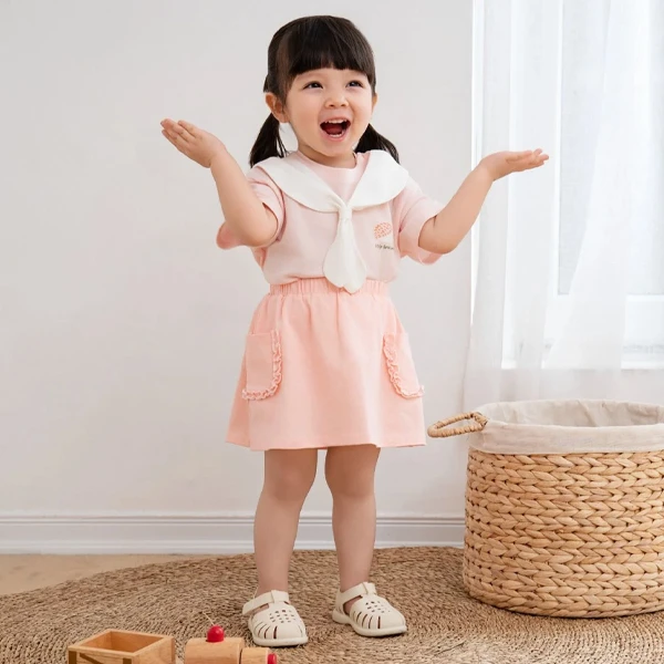 Bộ tay ngắn bé gái La Pomme ánh nắng nhỏ màu hồng