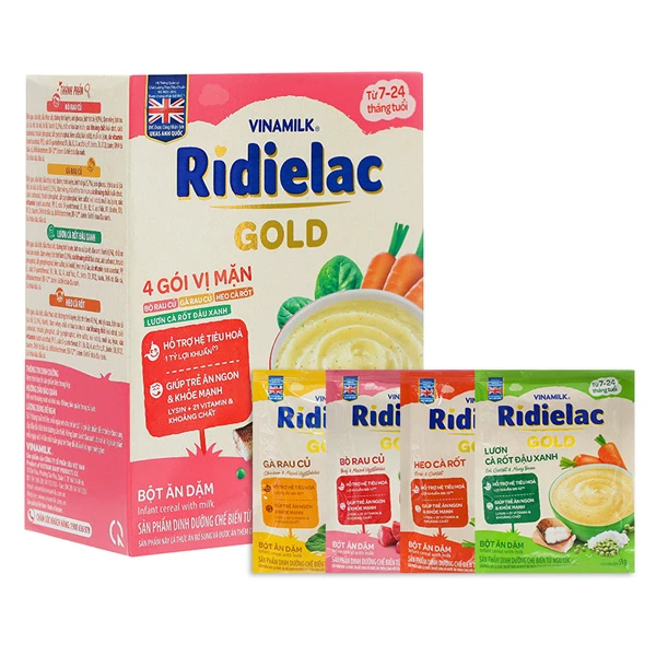 Bột ăn dặm Vinamilk Ridielac Gold gà rau củ, bò rau củ, heo cà rốt và lươn cà rốt đậu xanh
