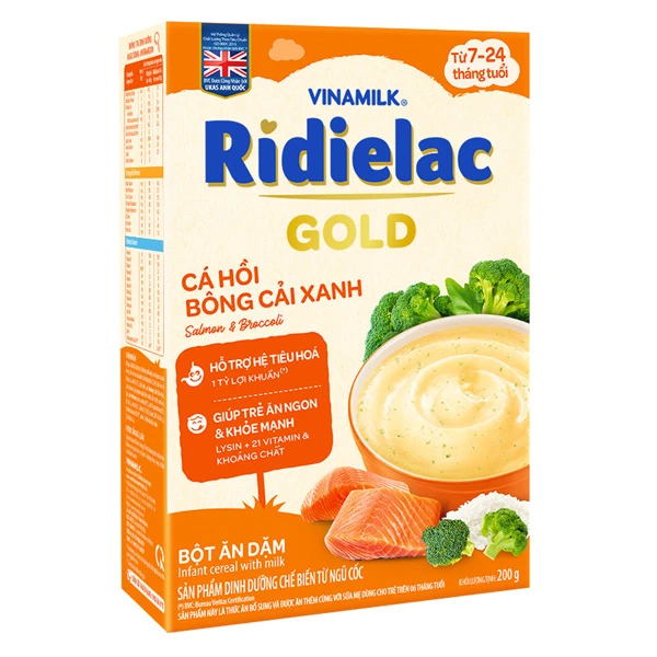 Bột ăn dặm Vinamilk Ridielac Gold cá hồi, bông cải xanh