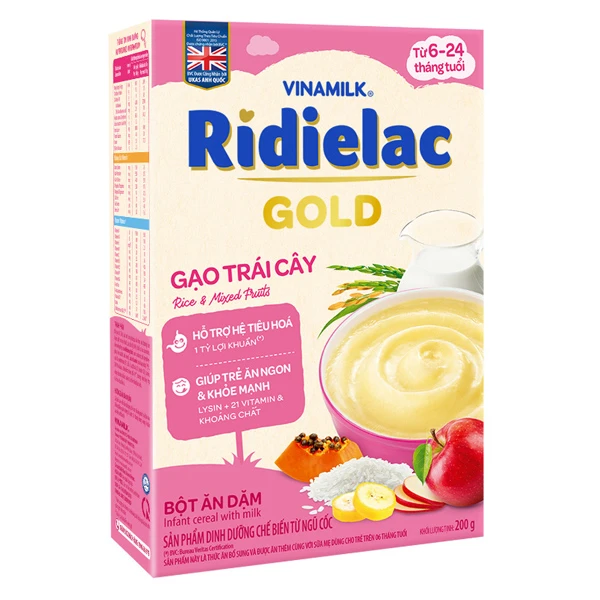 Bột ăn dặm Vinamilk Ridielac Gold gạo, trái cây