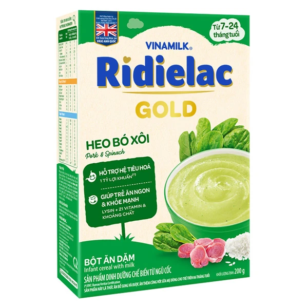 Bột ăn dặm Vinamilk Ridielac Gold heo, rau bó xôi