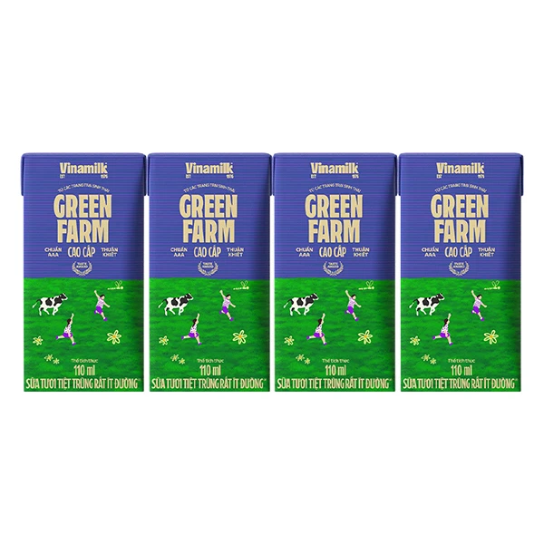 Lốc 4 hộp sữa tươi tiệt trùng Vinamilk Green Farm rất ít đường
