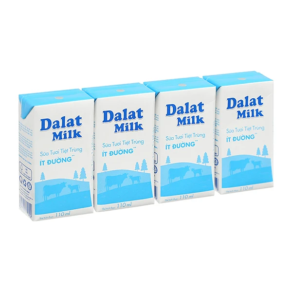 Lốc 4 hộp sữa tươi tiệt trùng Dalat Milk ít đường